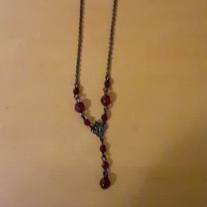 Black chain with red crystals necklace